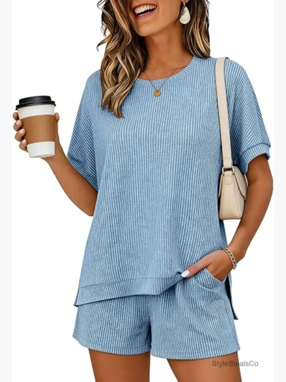Ribbed Lounge Set Matching Shorts Set Summer Travel Outfit